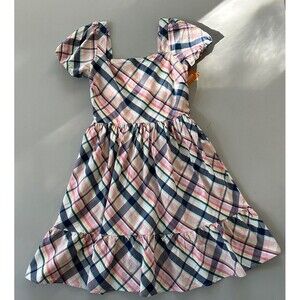 Gymboree Cotton Dress Women’s Plaid Puff Sleeve Elastic Back Preppy - Large NWT